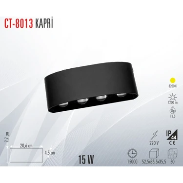 CT-8013 15W Dış Mekan Modern Aplik Kapri Günışığı 3200K