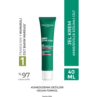 Yves Rocher Akne/Sivilce Karşıtı Krem-Süksinik Asit&Allantoin&Aloe Vera-Sebo Active Clear Botanik