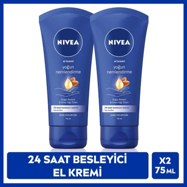 Nivea Besleyici El Kremi 24 Saat Nemlendirme Etkisiyle 75 ml x 2 Kuru Ciltler