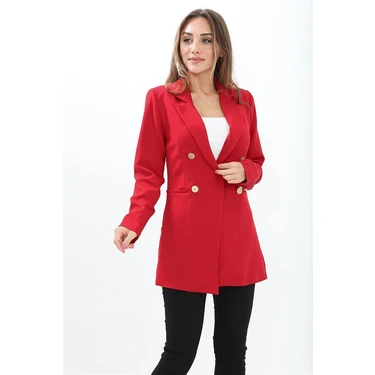 Vpr Moda Omuzları Vatkalı Önü Çıtçıtlı Atlas Kumaş Kadın Blazer