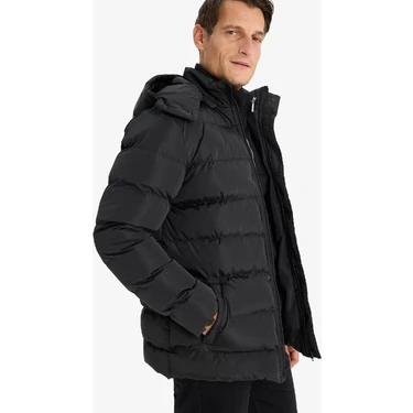 DeFacto Regular Fit Kapüşonlu Şişme Mont Fermuarlı Çıtçıt Kapamalı Cepli