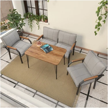 Hayal Serisi Balkon, Bahçe, Cafe - Metal Kanepe Koltuk Takımı - 2+1+1 90X60CM Masalı - Açık