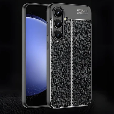 Samsung Galaxy S24 Fe Uyumlu Kılıf Kamera Çıkıntılı Deri Görünümlü Dikiş Desenli Koruyucu
