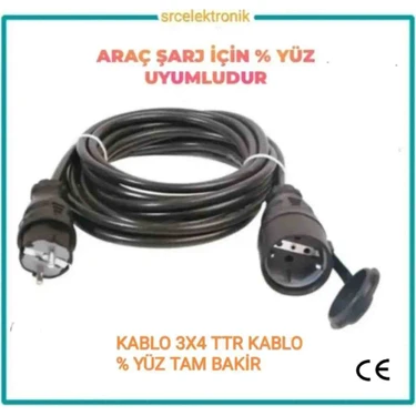 Srcelektronik ARAÇ ŞARJ UYUMLU (12-50 METRE ARASI) 3x4 TTR HES VEYA Öznur kablolu TAM BAKIR UZATMA