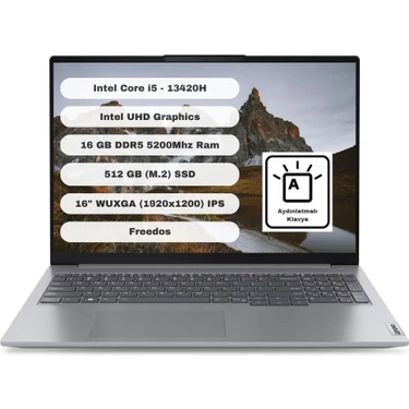 Lenovo Thinkbook 16 G6 Irl Intel Core I5 13420H 16GB 512GB SSD 16" Wuxga Freedos Gri Taşınabilir