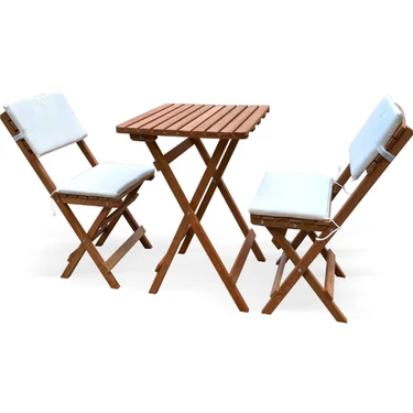 EVVON AHŞAP KATLANIR BİSTRO SET 2Lİ MİNDERLİ BALKON BAHÇE