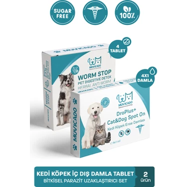 Kedi Köpek İç Dış Parazit Damlası ve Tableti Seti - Parazit Uzaklaştırıcı Bitkisel Damla - Ödül