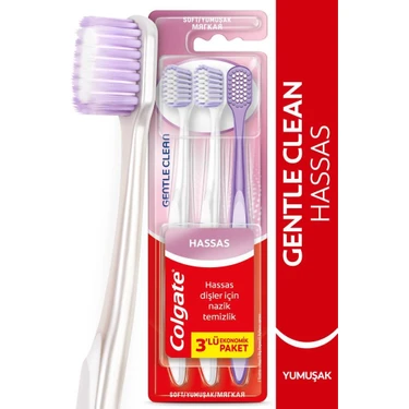 Colgate Gentle Clean Yumuşak Diş Fırçası 2+1 Paket Renkli Hassas Dişler İçin Nazik