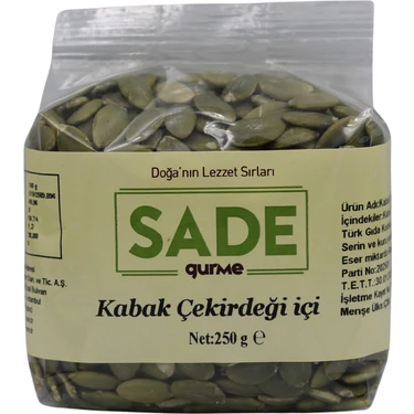 Sade Organik Kabak Çekirdeği İçi 250 gr Doğal Ve Ekolojik Türkiye Menşeli