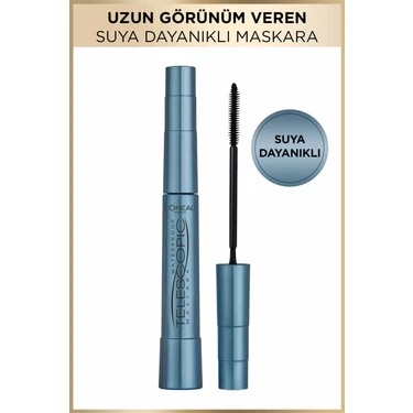 L'Oréal Paris Telescopic Uzatma Etkili Suya ve Tere Dayanıklı Siyah Maskara Büyük Boy – Kirpikleri