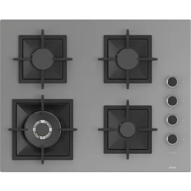 Ferre SC408 65 cm Wok Gözlü Gri Cam Ankastre Ocak (Döküm
