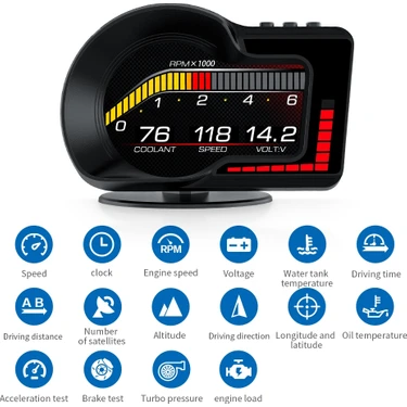 Relaxus F15 HUD OBD OBD2 Dijital Kilometre RPM Su Sıcaklığı Basınç Hararet Araç Veri Ekranı Head Up
