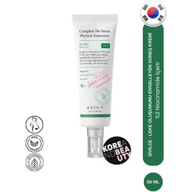 AXIS-Y Complete No-Stress Physical Sunscreen (V3) 50 ml, Sivilce Karşıtı Fiziksel Yüz Güneş