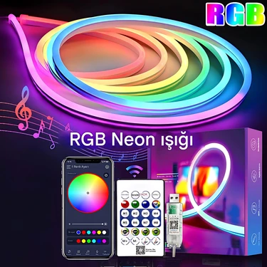 Rohs 5V Rgb Neon Şerit LED Lamba 3 Metre Kumanda ile Kontrol Sınırsız Renk Tak