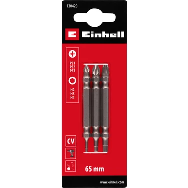 Orijinal Einhell Çift Uçlu Bit Seti, 3 Parça, 65 mm, PZ/H (Krom Vanadyum, Çok Yönlü Uç Profilleri,