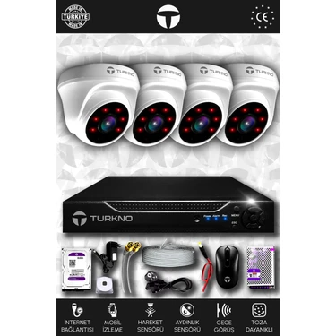 Turkno 4 Kameralı Domia 4 Iç Kamera Set 500 GB HDD Full Hd Gece Görüşlü Güvenlik Kamerası