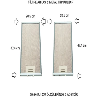 Ehla Filtre 20,5 X47,4 cm Ankastre Aspiratör Davlumbaz Alüminyum Yağ Filtresi 2 Adet