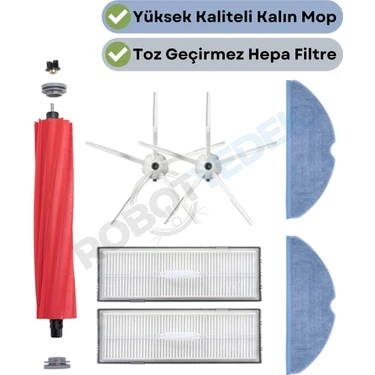 robotyedek Roborock S7 Beyaz Uyumlu Yedek Fırça Hepa Filtre Mop Seti-7