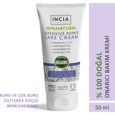 INCIA %100 Doğal Onarıcı Bakım Kremi Yoğun Nemlendirici Cilt Bakım Lavanta Avokado Shea Vegan 50