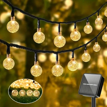Güneş Enerjili 50 LED 7 Metre Günışığı Sarı Renk Dış Mekan Bahçe Teras Ağaç LED Işık 8
