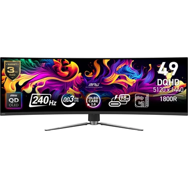 MSI 49" MPG 491CQPX QD-OLED 5120x1440 (DQHD) CURVE 1800R QD-OLED 240HZ 0.03MS G-SYNC COMPATIBLE