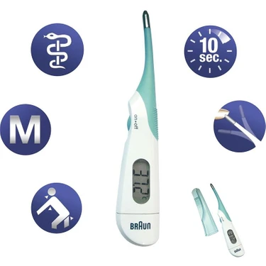 Braun PRT1000 Dijital Ateş Ölçer Çocuklar için Güvenli BPA İçermeyen 10 Saniyede Hızlı