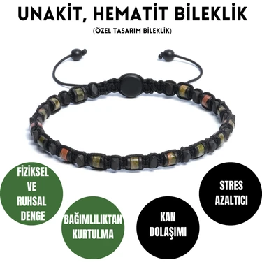 Unakit, Hematit Bileklik - Iden Black Green Bileklik - Tasarım Bileklik 4mm