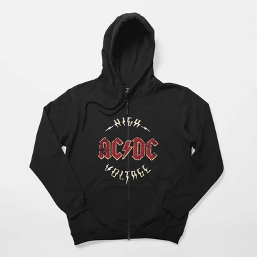 Ac Dc Logo Vintage Siyah Fermuarlı Kapşonlu Sweatshirt Fiyatı