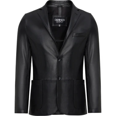 Derimod Dominic Erkek Siyah Blazer Deri Ceket