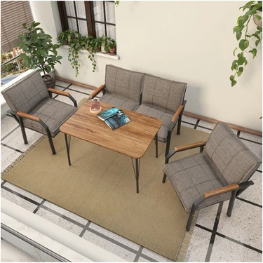 Hayal Serisi Balkon, Bahçe, Cafe - Metal Kanepe Koltuk Takımı - 2+1+1 90 x 60 cm Masalı -