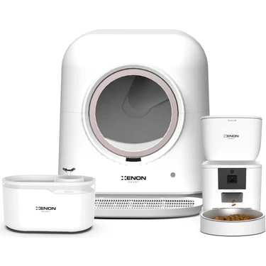 Xenon Smart Akıllı Otomatik Kedi Tuvaleti Akıllı Beyaz Kedi Mama Kabı ve Ultra Sessiz Led Işıklı