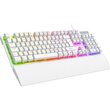Rampage KB-RX77 Runner Beyaz USB Rainbow Aydınlatmalı Q Bilek Destekli Gaming