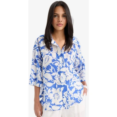 DeFacto %100 Pamuk Oversize Desenli Vual Gömlek