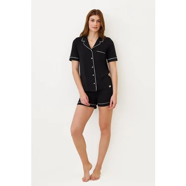 Kadın Luxury Düğmeli Şortlu Pijama Takımı