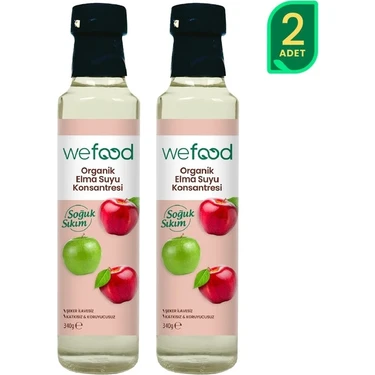 Wefood Organik Elma Suyu Konsantresi 340 gr 2'li Soğuk Sıkım Meyve Suyu Şeker