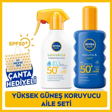 NIVEA SUN Çocuklar İçin Güneş Spreyi 270ml ve Yüksek Güneş Koruyucu Vücut Spreyi 200ml, SPF50,Çanta