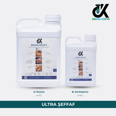 Erkon Kimya Ultra Şeffaf Tek Döküm Epoksi Reçine 6 kg Set Döküm Tipi Epoxy Masa Sehpa Için Kalın