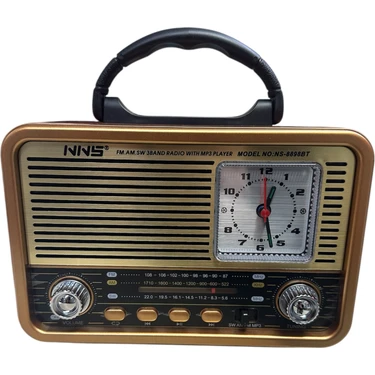 UltraTekno NS-8898BT Nostaljik Analog Saatli Fm Radyo Bluetooth Hoparlör USB Tf Aux Mp3