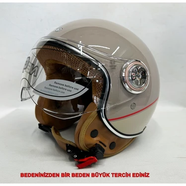 Nero Yarım Kask Tk-06 Parlak Bej Renk - Şefaf Vizörlü Açık Yüz Kask L