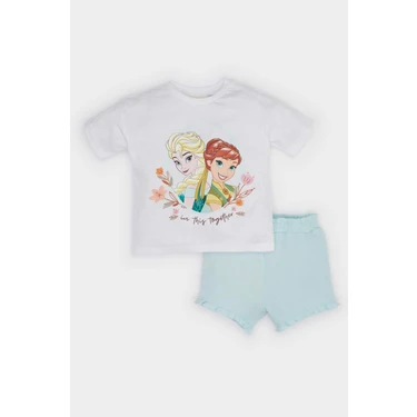 DeFacto Frozen 2'li Takım Kısa Kollu Tişört Beli Lastikli Şort Kız Bebek