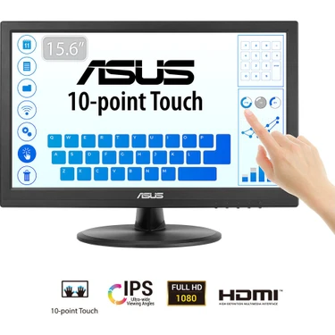 Asus Kurumsal VT169HE 15.6 IPS 1920X1080 5ms 60Hz 220CD HDMI VGA Vesa 3yıl 10 Parmak Dokunmatık,