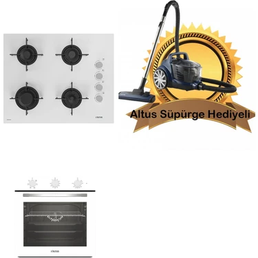 Altus 2'li Beyaz Cam Ankastre Set 321 W - 159 Dw 65CM Ocak - (Altus Süpürge