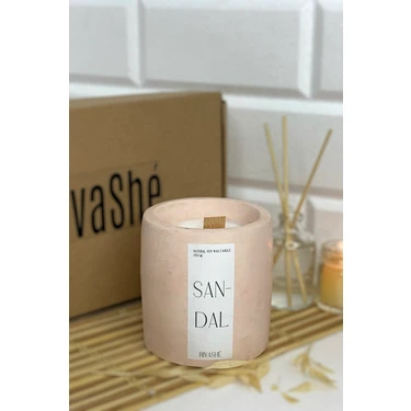 Sandal Ağacı Kokulu Dekoratif Beton Mum (Soya Mum, Ahşap Fitil,
