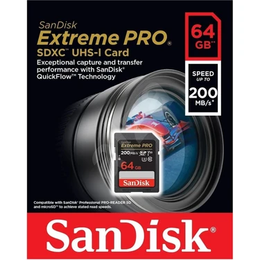 Sandisk Extreme Pro 64GB 200MB/S SDXC Hafıza Kartı UHS-I Sertifikalı Yüksek Performanslı