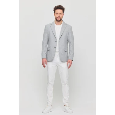 Frappoli 3115 Erkek Gri Esnek Likralı Pamuk Karışımlı Slim Fit Ilkbahar-Yaz Spor Blazer
