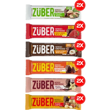 Züber Meyveli Bar Şöleni 40g x 12 Adet (Portakallı,Antep Fıstıklı,Vanilyalı,Fındıklı,Yer