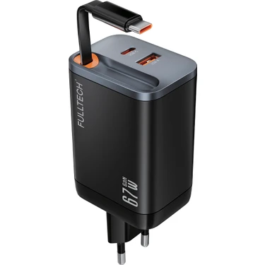 Fulltech FC23 67W Gan Hızlı Şarj Adaptörü | Dahili Retractable Usb-C Kablo + Usb-A Çıkışı |
