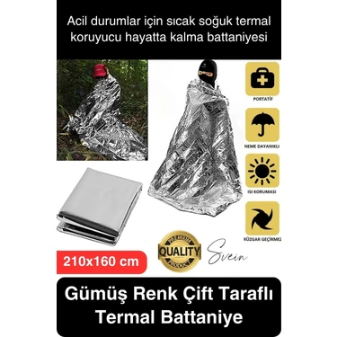 Soğuk Sıcak Tutan Çift Taraflı Gümüş Acil Durum Battaniyesi Termal  Hayatta Kalma Kamp