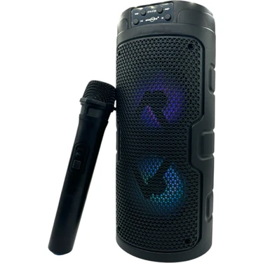 Karaoke Kablosuz Mikrofonlu Bluetooth Hoparlör LED Işıklı Taşınabilir Kablosuz