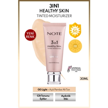 3 in 1 Healthy Skin Light Tinted Moisturizer SPF 50 Renk Ton Eşitleyici Aydınlatıcı Krem 00 Açık